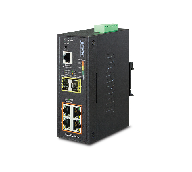 L2+ Industrial 4-Port 10/100/1000T 802.3at PoE + 2-Port 100/1000X SFP Managed Ethernet Switch