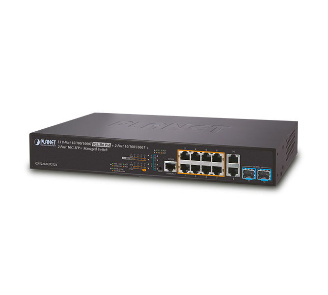 Katman 3, 8-Port 10/100/1000T 802.3bt PoE + 2-Port 10/100/1000T + 2-Port 10G SFP+ Yönetilebilir Switch