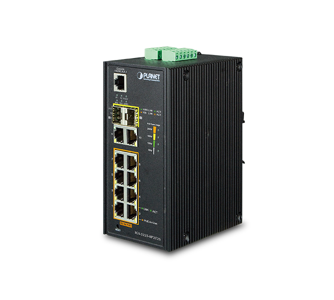 L2+ Industrial 8-Port 10/100/1000T 802.3at PoE + 2-Port 10/100/1000T+ 2-Port 100/1000X SFP Managed Ethernet Switch