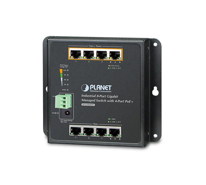 Industrial 8-Port 10/100/1000T Wall-mount Managed Switch with 4-Port PoE+ (-40~75 degrees C)