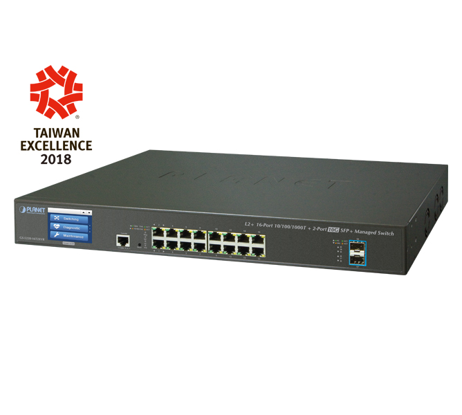 L2+ 16-Port 10/100/1000T + 2-Port 10G SFP+ Managed Switch with LCD touch screen