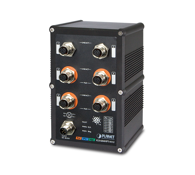 Industrial IP67 Rated 4-Port 10/100/1000T 802.3at PoE + 2-Port 10/100/1000T Managed Ethernet Switch(-40~75 degrees C)