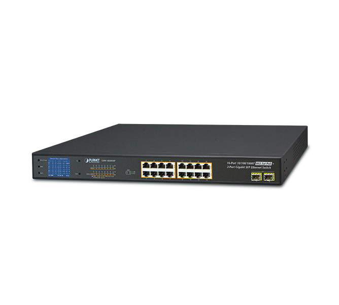 16-Port 10/100/1000T 802.3at PoE + 2-Port Gigabit SFP Ethernet Switch with LCD PoE Monitor (300W)